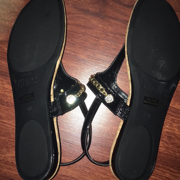 Guess Black Patent Gold Plate Cork Sandals - Picture 4 of 4